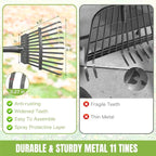 Joyhalo Small Rakes for Leaves, 8.5 Inch Wide Head Leaf Rake with 11 Tines, Metal Garden Rakes with Adjustable Handle from 38.5 to 65 Inch for Gardening, Clippings, Gathering Leaves, Weeds, Debris
