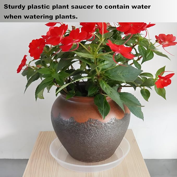 LWALRS 20 Pack Plant Saucer Tray (6 8 10 12 inch), Plant Saucers for Indoors Outdoor, Plastic Heavy Duty Drainage Drip Water Trays for Planter Pots Flower, Clear Pot Saucers Trays for Plants