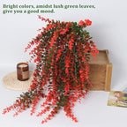 RECUTMS Artificial Monkey Hanging Plant Fake Artificial Eucalyptus Leaf Plants Faux UV Resistant Artificial Plants for Indoor Wall Room Decoration Home Backgarden Yard Porch Outdoor Decor(Orange)