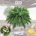 42” Artificial Boston Fern Bush Plant, 2 Faux Ferns for Outdoors Large, Fake Ferns Realistic Artificial Plants with 65 Fronds for Garden Porch Patio Home Office Living Room Decor Green