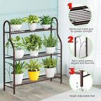 SORCEDAS Plant Stand Indoor Outdoor Plant Shelf 3 Tier Metal Corner Flower Stand Multiple Holder for Patio Garden Balcony Living Room, Bronze