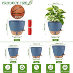 Self Watering Pots for Inoor Ourdoor Plants 10/9/8/7/6.5 Inch Plastic Planters with Drainage Holes & Water Level Indicator, Decorative House Flower Nursery Planting Pots with Saucers (Navy Blue)