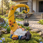Lavezee Garden Gnomes Outdoor, Spring Gnome Statue with Solar Lantern for Yard, Patio, Lawn Graden Decor, Funny Gnome Gifts for Mom Grandma Women