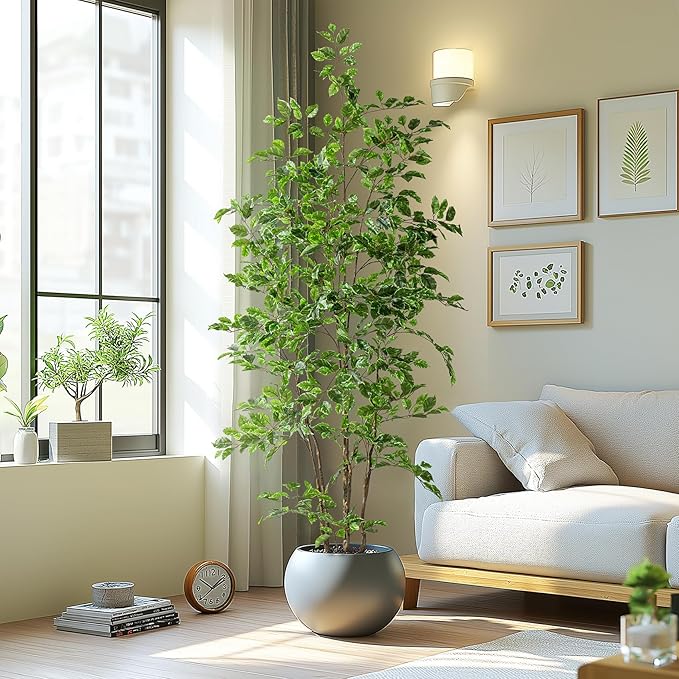 Bailikang Artificial Ficus Tree Indoor 6ft, Large Potted Faux Tree with Realistic Silk Leaves & Trunk for Home Office, Living Room Corner Decor