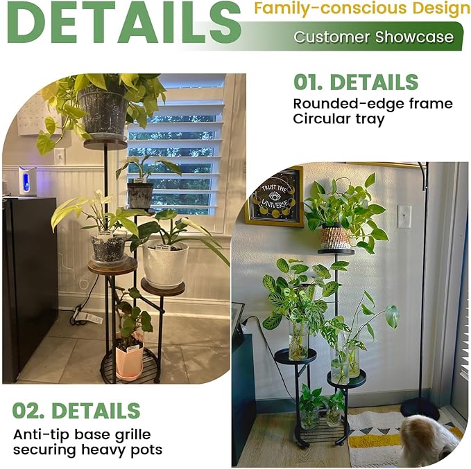 TOSKING 5 Tier Metal Plant Stand Indoor，Anti-Tip Round Base for Pots, Child & Pet Friendly,Plant Shelf, Corner Shelf Flower Pot Stand for Outdoor Plant Stand for Living Room Balcony Garden Patio Bedroom (Green, 42in)