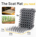 Petfolio 18 Pack Scat Mat for Cats - 8 x 6 Inch Cat Deterrent Mat with 1 Inch Spikes is A Great Cat Repellent Indoor & Outdoor to Keep Cats Away. Includes 6 Garden Staples & 10 Zip Ties (Grey)