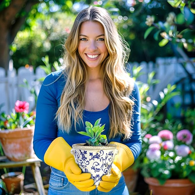 Dosayes Vintage Ceramic Flower Pot with Drainage Holes and Handle,Ice Crack Country Rustic Planters for Indoor Outdoor,Tuscan Decor,Home and Garden Decor,Gardening Present
