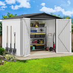 DWVO 7x5ft Metal Outdoor Storage Shed, Waterproof Tool Shed Heavy-Duty Storage Unit with Lockable Door and Vents, Ideal for Bicycles, Tools, Lawnmowers, Backyards, Patios, Lawns - White