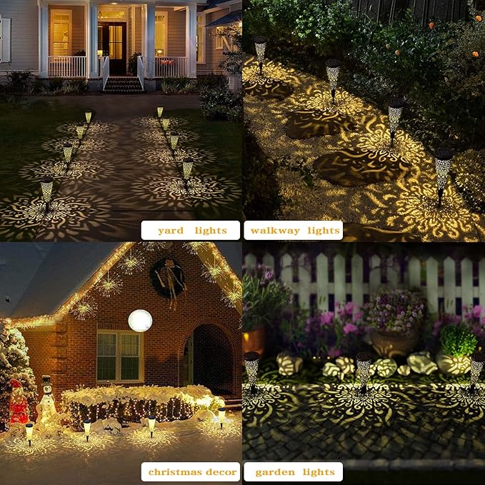 gardencave 6 Pack Solar Lights Outdoor Garden Decorative Mandala Solar Garden Lights with Warm Light Waterproof Solar Pathway Landscape Lights for Path Patio Backyard Walkway Yard Lawn Decor (Black)