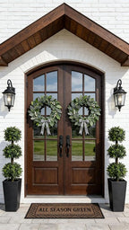 ALL SEASON GREEN 2 Pack 3ft Artificial Outdoor Boxwood Topiary Trees, UV Resistant Triple Ball Shape Fake Plants