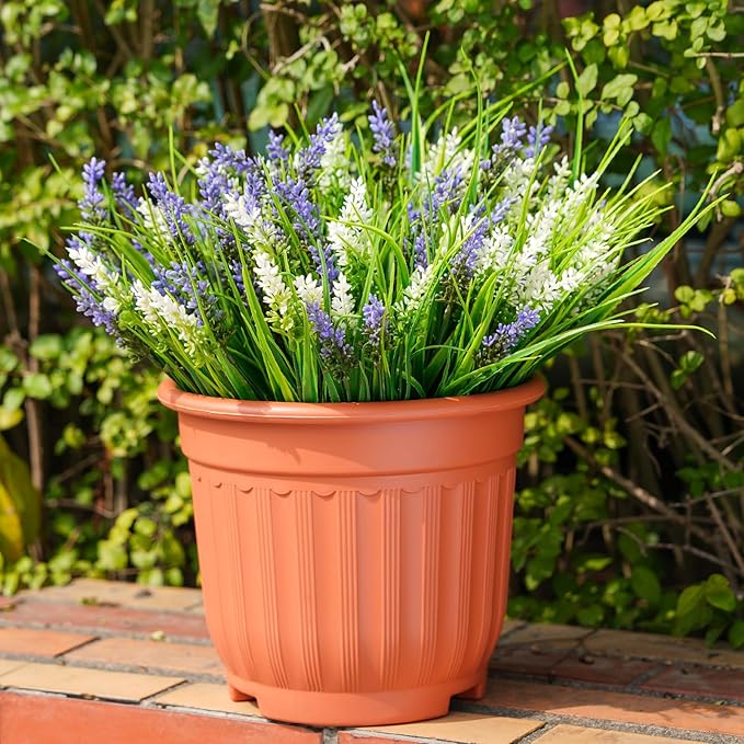 20 Bundles Artificial Plants Outdoor, UV Resistant Fake Flowers, Realistic Faux Lavender Shrubs for Porch Garden Window Box Home Decoration (White LitghtPurple)