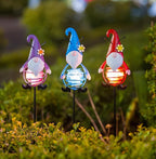 Gnome Solar Garden Lights, 22.4" H Waterproof Decorative Solar Stake Light, 3 Pcs Outdoor Statues Figurine Lights for Spring Garden Lawn Patio Yard Decoration
