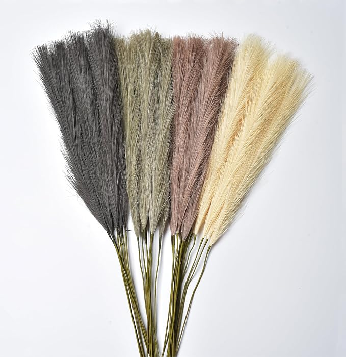 LSKYTOP Beige Pampas Grass Decor,23Inch 16pcs Faux Pampas Grass Bouquets Artificial Pampas Fake Pampas Flower for Home Living Room Bedroom Vase Decor