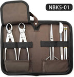 TianBonsai Bonsai Tools 5-Piece Alloy Steel Bonsai tool Kit In Cluding 210mm Long Handle Scissors / 205mm Branch Cutter / 205mm Knob Cutter / 200mm Straight Root Hook / Tweezers (NBK5-01)