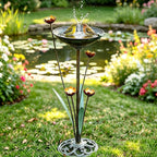 HOUYANG Diam 11.4" W x 32.3" H Cast Iron Pedestal Bird Bath, Bird Baths for Outdoors,Vintage Metal Bird Bath Garden Yard Decoration