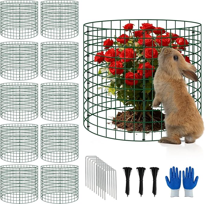 10 Pack Plant Protectors from Animals, 12''x12'' Metal Plant Cages for Outdoor Plants, Garden Plant Protector with Stakes & Zip Ties, Keep Rabbits Squirrels Out, Plant Cage for Flowers Vegetables