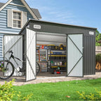 Aoxun 9.4'x7.3' Triple Door Shed Outdoor Storage Shed with Three Lockable Door for Easily Accessing Metal Storage Shed with Slopping Roof for Tools Bicycles Storage in Garden, Backyards (Black)