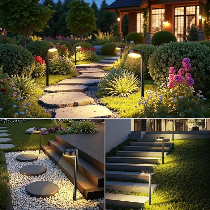 Ahaorigin 6 Pack Solar Pathway Lights Outdoor, 12 Brighter LED Solar Lights Outdoor Waterproof, Up to 12 Hrs Modern Path Light for Yard Garden Walkway Driveway Lawn