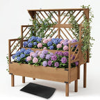 ketive 2 Tier Raised Garden Bed with Trellis & Top Shelf, Elevated Wooden Planter Box for Vegetables Flowers Herbs, Outdoor Vertical Gardening Planter for Backyard Patio Balcony