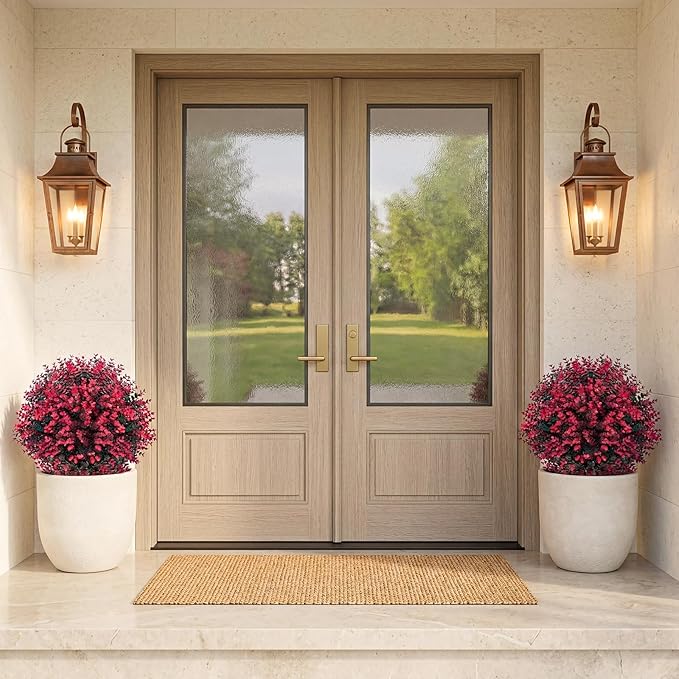 PATIO CHOICE Topiary Trees Artificial Outdoor Boxwood Ball Trees with Ground Spike Set of 2 22" Fake Outdoor Plants Faux Bushes and Shrubs Decorations for Outdoor Indoor Front Porch Garden