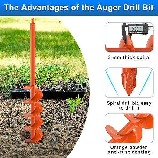 Upgraded Auger Drill Bit for Planting 4'' X 32'' Garden Drill Augers for Digging Holes Post Hole Auger for Bulbs, Flower, Fence Posts Earth Auger Bit for Cordless and Corded Drill - Fit 3/8" Hex Drive