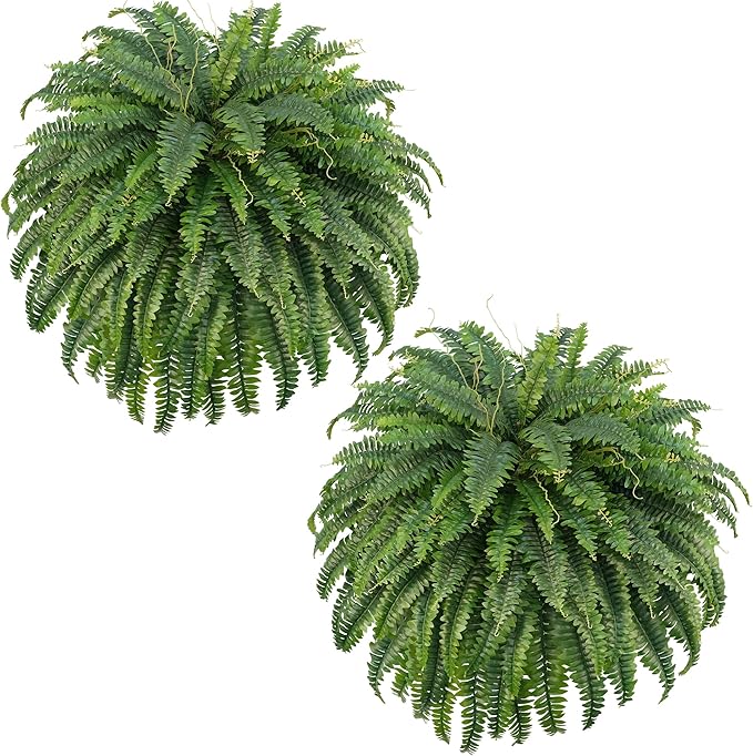 50" Fake Ferns Bush Plants with 96 Frond, 2 Faux Ferns for Outdoors Planter Large Garden Porch Entrance Balcony Windowsill Home Decor