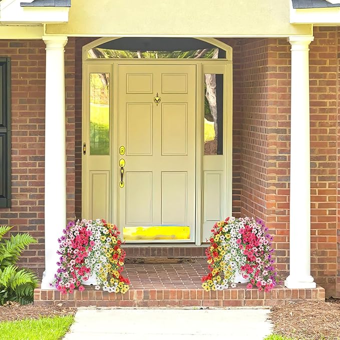 Artificial Flowers for Outdoors Spring Decor, 6 Bundles UV Resistant Realistic Faux Silk Hanging Flowers, Fake Plants for Planter Indoor Outside Garden Porch Patio Balcony Yard Farmhouse