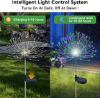 Slyuexu Solar Garden Lights Outdoor Waterproof, 2 Pack 120 LED Solar Firework Lights Decorative Garden Décor Outside for Flowerbed Pathway Party Halloween Christmas Decorations, Green + Purple
