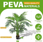 KOL 4ft 2-Pack Artificial Palm Tree Plant, 47in Fake Cane Areca Palm Silk Tree Indoor Outdoor,Dypsis Lutescens, Realistic Faux Silk Plants for Office Home Garden Decoration, Lifelike Modern Decor