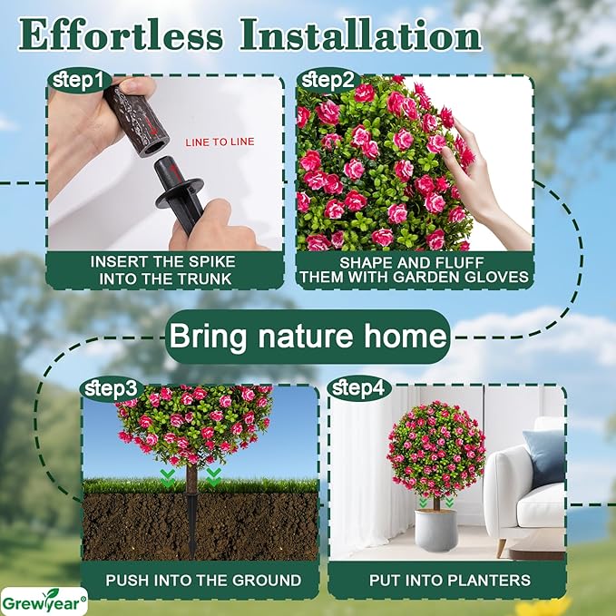 Artificial Plants Outdoor - 18" Wide Set of 2 Faux Boxwood Plants for Outdoor Planters, UV Resistant Artificial Topairy Ball Trees with Spike for Front Porch Decor