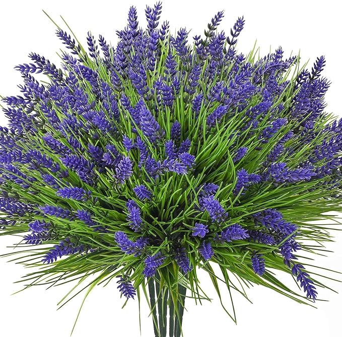 Artificial Plants Outdoor, 24PCS Lavender Artificial Flowers, UV Resistant Fake Flowers, Faux Flowers for Outdoor Planters for Home Garden Outside Porch Decor
