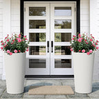 23.6" H Tall Planters for Outdoor Plants, 2 Pack Large Outdoor Planters for Front Porch Decor with Drainage Hole, Plastic Striped Flower Pots Fits Indoor Plants Patio Garden, Black
