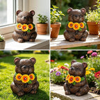 Solar Garden Statues Bear with Daisy and LED Lights Birthday Gifts for Women Mom Grandma Solar Outdoor Cat Decor for Outside,Outdoor Solar Lights for Yard, Garden and Patio, Unique Gift for Women