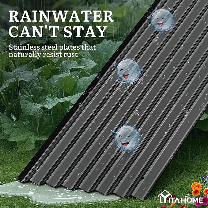 YITAHOME 2pcs 8x2x2ft Large Raised Garden Bed Kit, 24" Tall 9 in 1 Galvanized Metal Planter Box with Gloves and Safety Rubber, Outdoor Above Ground Planters for Plants Vegetables Flowers, Black