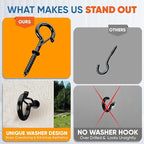 [HIGH-WORKLOAD] 200Lbs 4 Pcs Q-Hanger Hooks M8 with Washer & Safety Buckle, Heavy Duty 5’’ Windproof Screw Hooks for Hanging Plants, Yoga, Lights, Indoor & Outdoor Uses-Expansion Tubes, Screwdriver