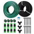 Customizable Soaker Hose System, 1/2inch 75ft Rubber Hose with 50ft PVC Garden Hose, Drip Irrigation Watering Hose with Reinforced Fittings for Flowers Bed Foundation, Lawn, Vegetable, Tree