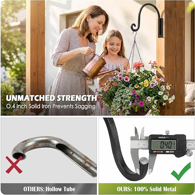 Lifyzoon Heavy Duty Plant Hanger Bracket (8"/Black) - 4 Packs, 35lbs Weight Capacity - Outdoor Hand-Forged Hanging Plant Bracket Durable and Stable Bird Feeder Hanger
