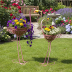 J-Fly Set of 2 Pink Flamingos Metal Potted Plants Holders with Coconut Flower Pots, Christmas Yard Flamingos Plant Stand Indoor & Outdoor, Floral Garden Christmas Decor, Flower Pots Stand Outdoor