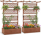 Giantex Raised Garden Bed with Trellis 2 Pack, 72'' Wooden Planter Box Outdoor w/Privacy Screen Roof, Large Vertical Garden Planter w/Drainage Holes for Climbing Plants, Patio Balcony Backyard