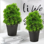 2 Pack Realistic Artificial Potted Plants Simulation Welcoming Pine,9.5" Small Faux Greenery for Desk Office Home Christmas Decorations, Pet Friendly Faux Cedar Shrubs in Pot (Maintenance Free)