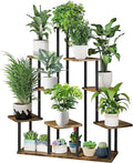 9 Tier Plant Stand Indoor, Thickened Metal Wood Corner Plant Shelf Stands for Multiple Plants, Indoor Tall Plants Stand Tiered Flower Holder for Living Room Patio Garden Balcony(Black+Brown)
