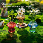 Glasseam Mushroom Plant Propagation Station: Glass Plant Terrarium Jar with Wood Stand Unique Hydroponic Planters for Indoor Plants Cute Propagation Vase for Plant Lovers Home Office Decor 3Pcs