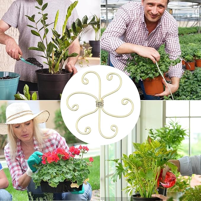 Reusable Plastic Plant Support Stakes, Plant Stem Support Set - Flexible Indoor Gardening Trellis for Potted Vines, Climbing Flowers and Herb Garden (Gold)