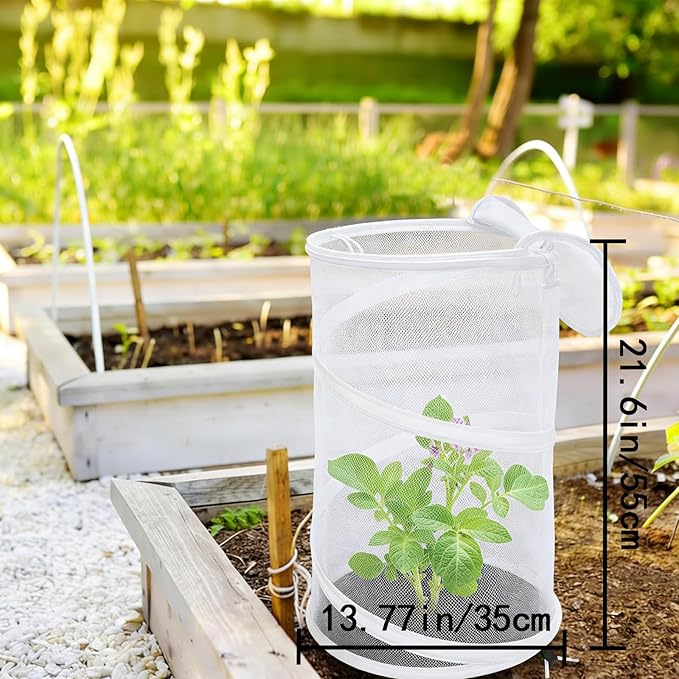 2 Pcs Pop Up Mesh Plant Protectors, 21 x 13 Foldable Garden Cover, Specifically Designed for Outdoor Vegetables, Seedlings & Flowers, Animal Barrier Cloches with Stakes (White)