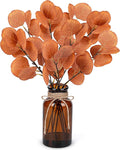 Der Rose 13.5" Fake Plants for Fall Bathroom Decor Autumn Artificial Eucalyptus Stems in Amber Glass Vase with Faux Water for Office Desk Accessories Home Table Fall Centerpiece Decor（Orange）