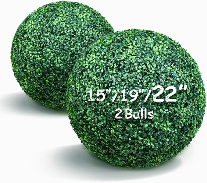 22 Inch 2 Packs Artificial Boxwood Balls Topiary Balls, 4 Layers of UV-Resistant Greenery Balls Indoor Outdoor Garden, Backyard, Patio, Front Door – Assembly Required