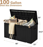 Devoko 97 Gallon Deck Box, Waterproof Resin Outdoor Storage Box for Outside and Patio, Large Outdoor Storage Bench Cabinet Lockable for Patio Furniture, Garden Tools and Pool Supplies (Black)