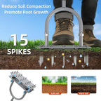 GAINO Manual Lawn Aerator Tool with 15 Spikes, 32"-35" Adjustable T-Handle Aerator for Lawn, Automatic Dirt Ejection Design, Heavy Duty Yard Grass Aerator for Soil Compaction,Gray