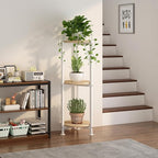 Plant Stand Indoor Corner Tall 3 Tier Metal Modern Flower Storage Plant Shelf Holder for Living Room Balcony Garden, White (3 Tier-White Round)