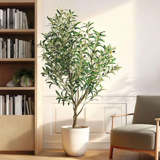 Small Artificial Olive Tree Faux Trees Indoor Outdoor Realistic Floor Plant Fake Plants for House Modern Home Living Room Master Bedroom Office Front Porch Decor Outside Patio para decoracion